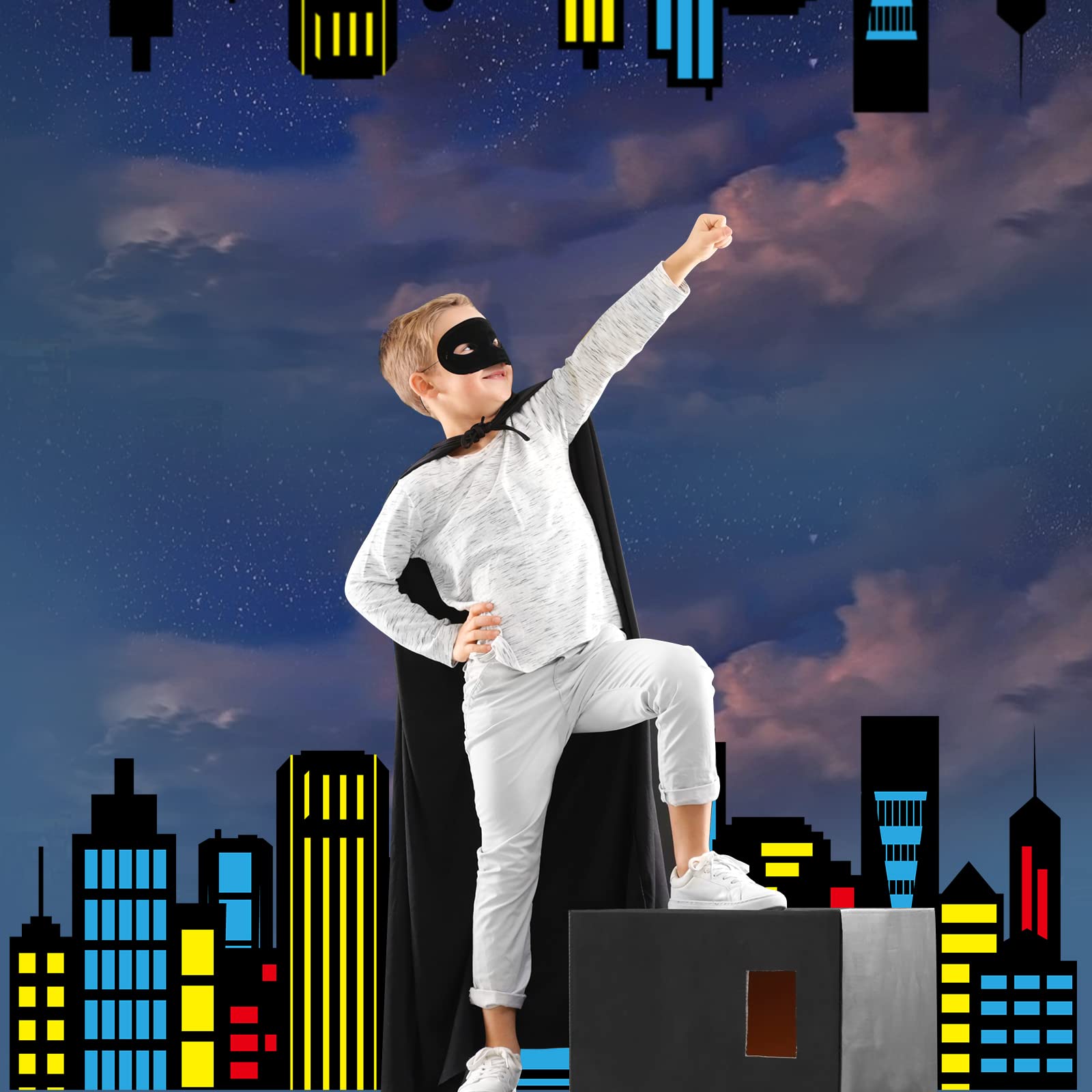 Eaasty City Skyline Backdrop 35.43 x 15.75 Inch - Black Cardboard Standing Card for Birthday, Graduation Party Decorations