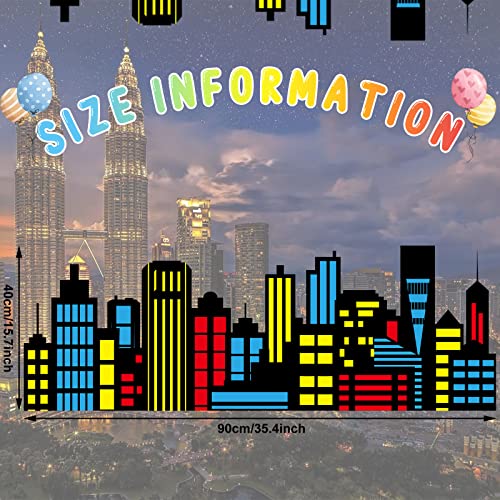 Eaasty City Skyline Backdrop 35.43 x 15.75 Inch - Black Cardboard Standing Card for Birthday, Graduation Party Decorations