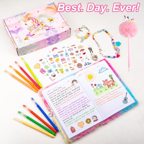 EABUY Diary for Girls with Lock and Keys – Plush Butterfly Notebook, A5, 160 Pages, Gift Set with Pens and Stickers (Pink Butterfly)