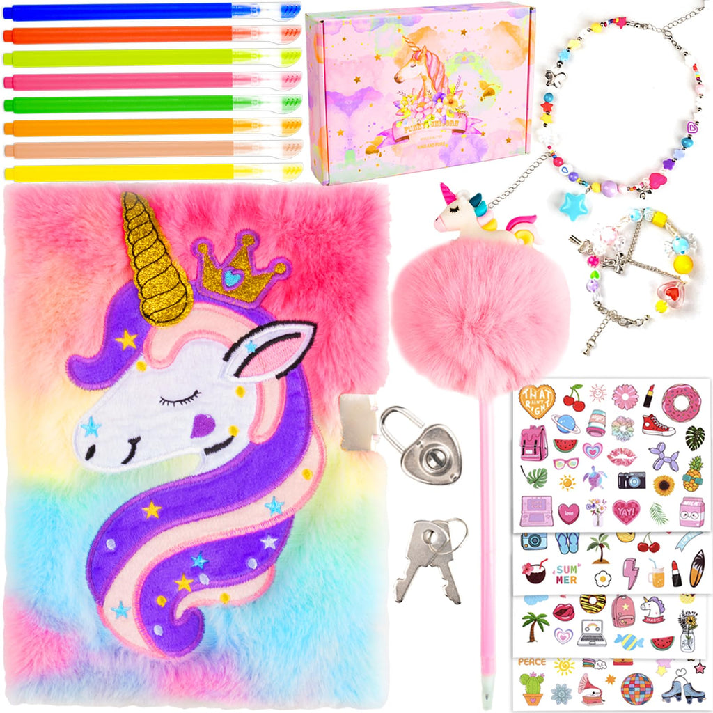 EABUY Pink Unicorn Diary for Girls with Lock and Keys - A5 Journal Set with Pens, Stickers & More
