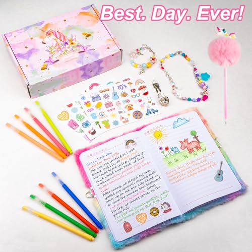 EABUY Pink Unicorn Diary for Girls with Lock and Keys - A5 Journal Set with Pens, Stickers & More