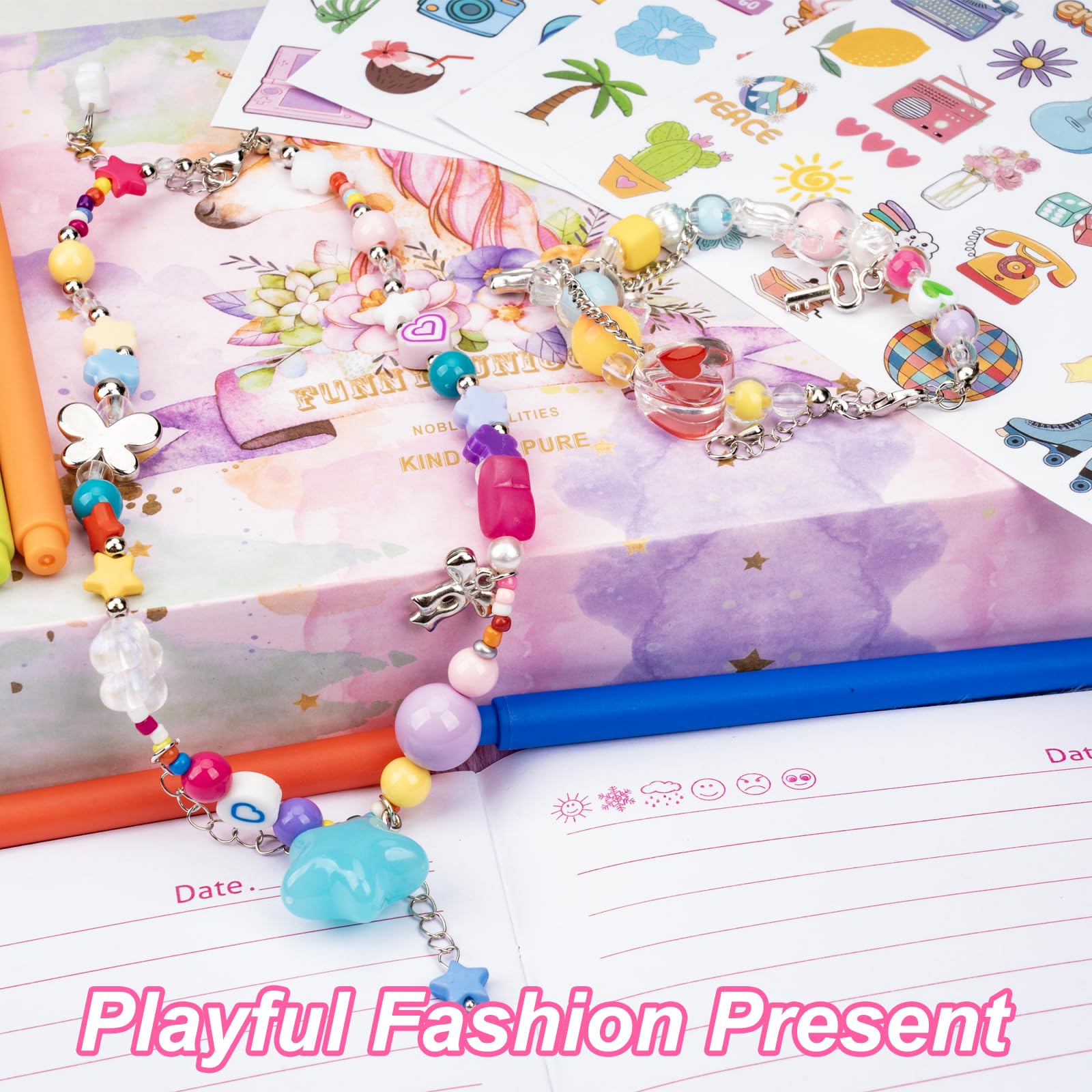 EABUY Pink Unicorn Diary for Girls with Lock and Keys - A5 Journal Set with Pens, Stickers & More