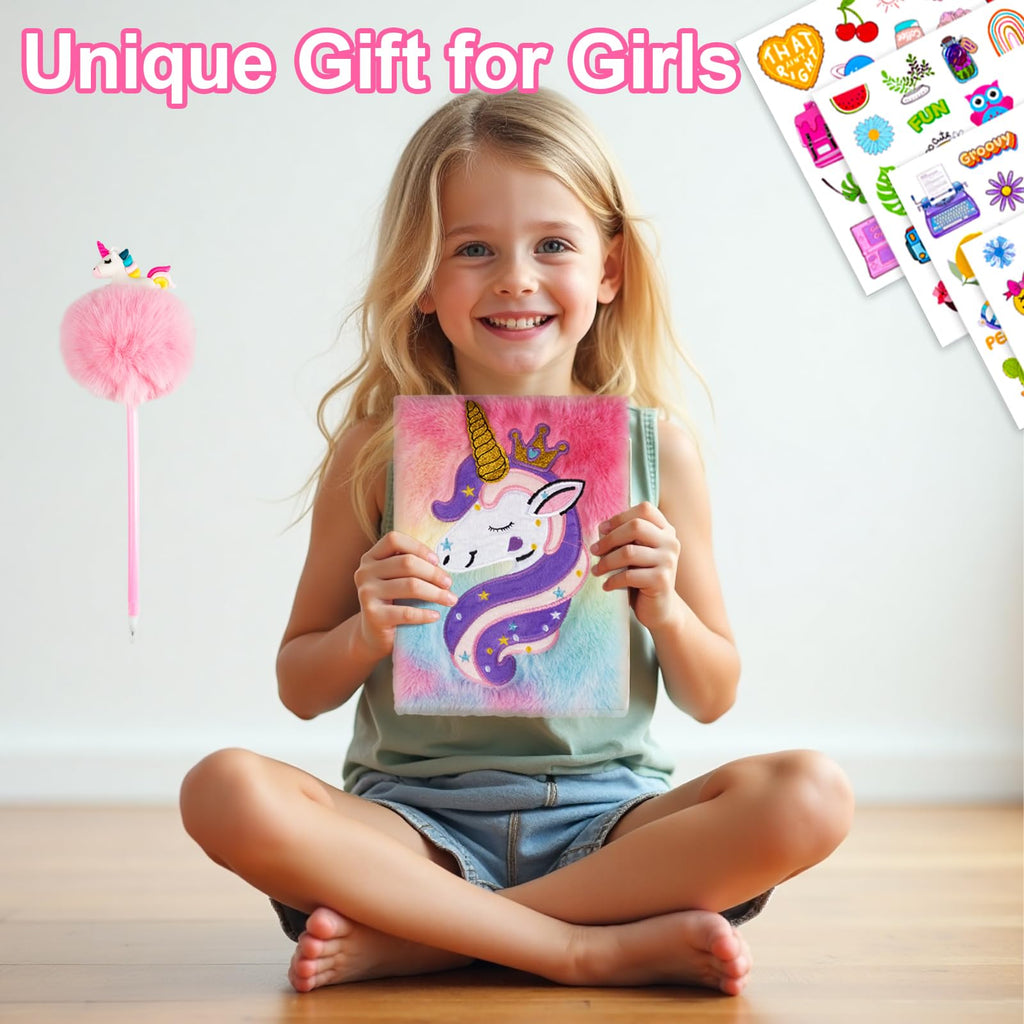 EABUY Pink Unicorn Diary for Girls with Lock and Keys - A5 Journal Set with Pens, Stickers & More