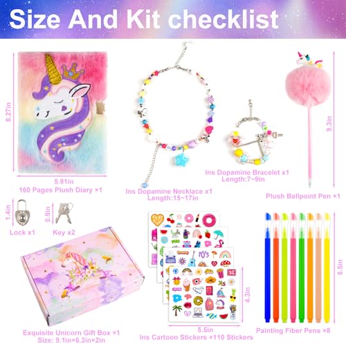 EABUY Pink Unicorn Diary for Girls with Lock and Keys - A5 Journal Set with Pens, Stickers & More