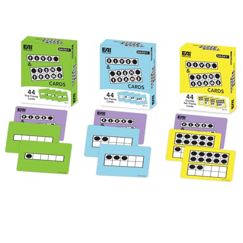 EAI Education Five and Ten Frame Cards Set – 3 Decks of 44 Cards for Number Sense and Addition/Subtraction Practice (PreK-2)