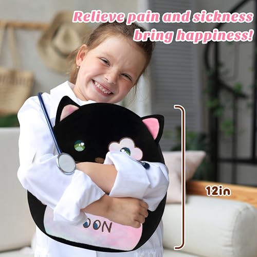 Easfan 12-Inch Get Well Soon Plush Cat Pillow – Soft Black Kitty with Rainbow Belly for Patients