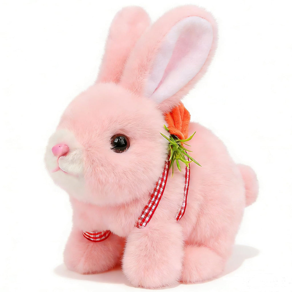 Easfan Walking Pink Rabbit Interactive Electronic Pet Plush Bunny Toy – 7-Inch Hopping Bunny with Sounds for Kids