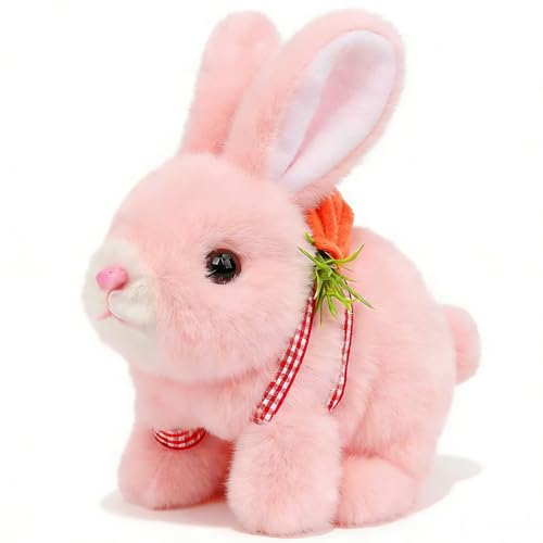Easfan Walking Pink Rabbit Interactive Electronic Pet Plush Bunny Toy – 7-Inch Hopping Bunny with Sounds for Kids