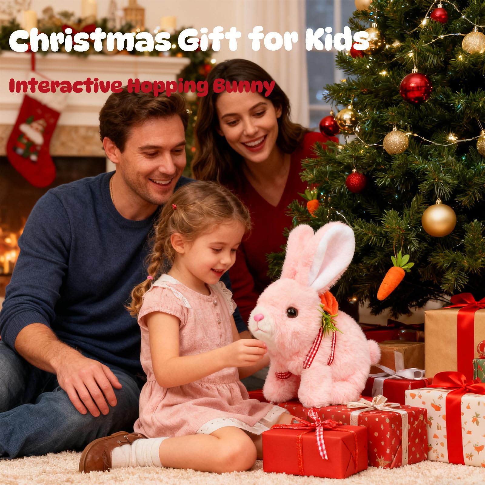 Easfan Walking Pink Rabbit Interactive Electronic Pet Plush Bunny Toy – 7-Inch Hopping Bunny with Sounds for Kids