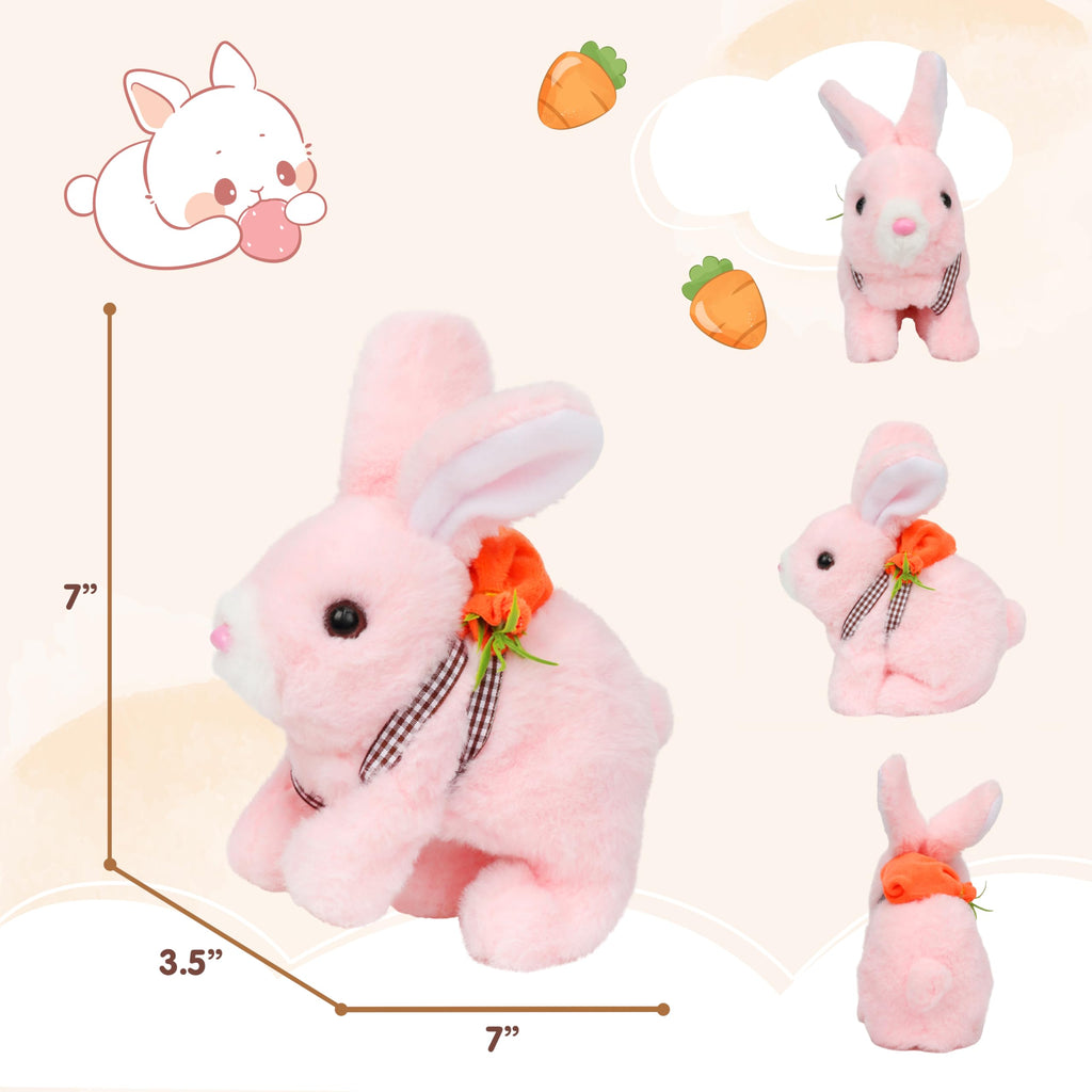 Easfan Walking Pink Rabbit Interactive Electronic Pet Plush Bunny Toy – 7-Inch Hopping Bunny with Sounds for Kids