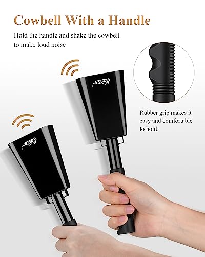 Eastar Cow Bell with Handle 2 Pack – Large 10 Inch Cheering Bells for Sporting Events, Black