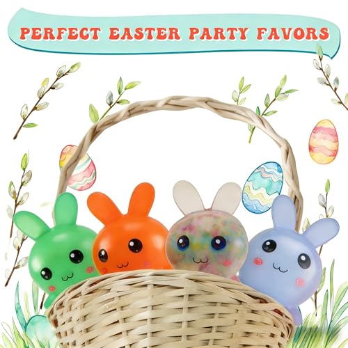 Easter Bunny Stress Balls - 4 Pack Squishy Fidget Toys for Easter Baskets, Stress Relief, Party Favors