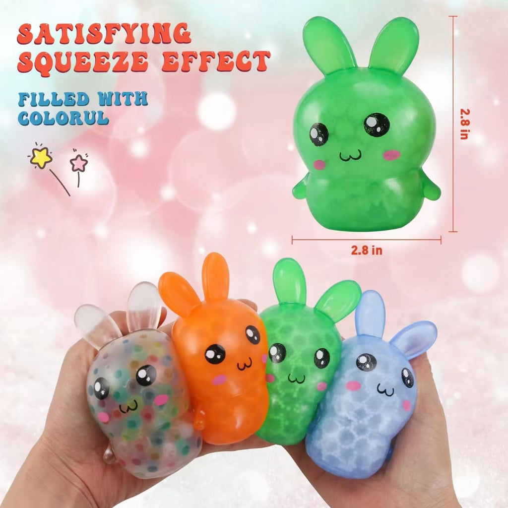 Easter Bunny Stress Balls - 4 Pack Squishy Fidget Toys for Easter Baskets, Stress Relief, Party Favors