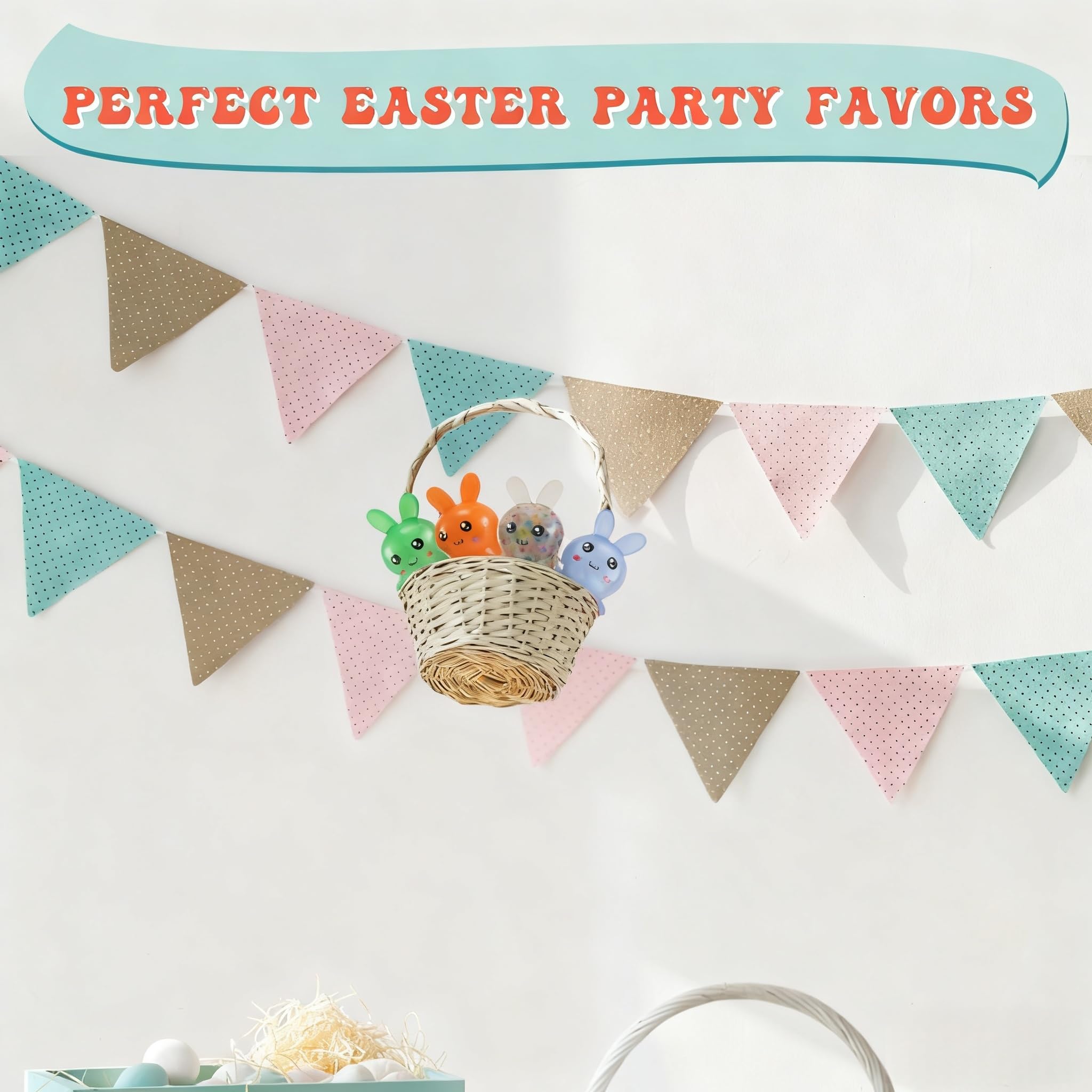 Easter Bunny Stress Balls - 4 Pack Squishy Fidget Toys for Easter Baskets, Stress Relief, Party Favors