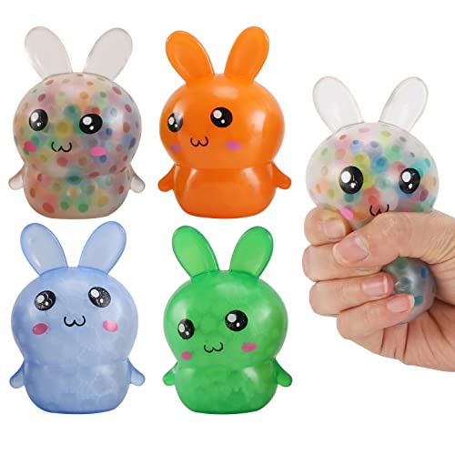 Easter Bunny Stress Balls - 4 Pack Squishy Fidget Toys for Easter Baskets, Stress Relief, Party Favors