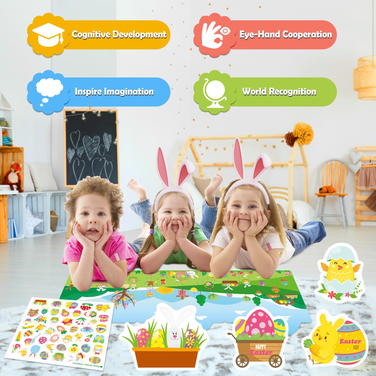 Easter Reusable Sticker Book for Kids 3-6 – 114 PVC Stickers, Portable Travel Toy for Boys & Girls (A)