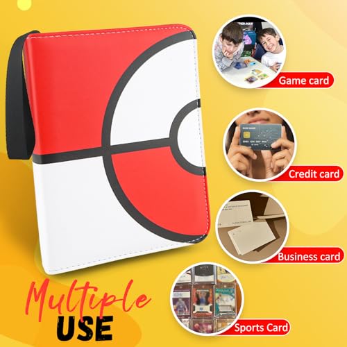 EASYFUN 4-Pocket Card Binder - Holds Up to 400 Cards, PU Waterproof, Red, with Removable Sleeves and Wrist Strap