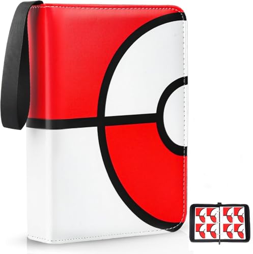 EASYFUN 4-Pocket Card Binder - Holds Up to 400 Cards, PU Waterproof, Red, with Removable Sleeves and Wrist Strap