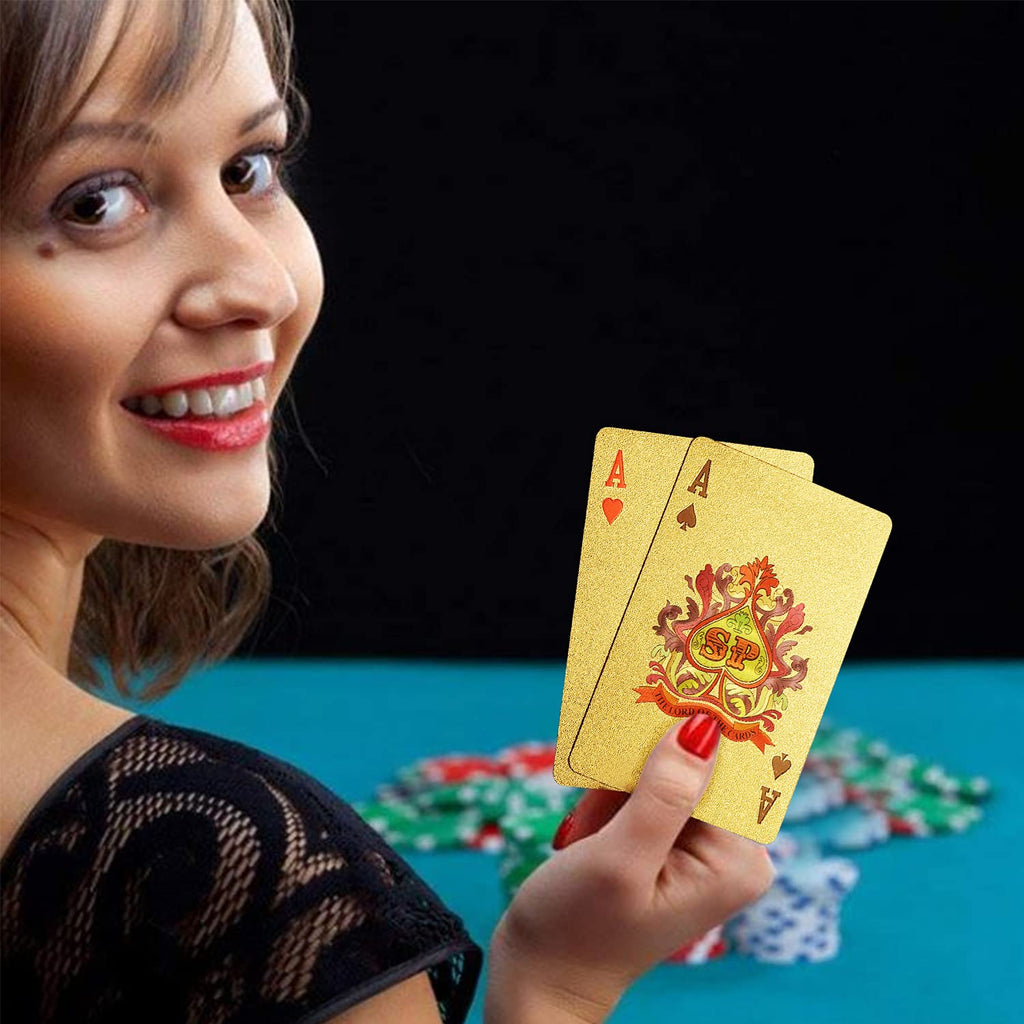 EAY Gold Waterproof Playing Cards – 2 Deck Set, Flexible & Washable Poker Cards