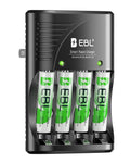 EBL 4-Bay Smart Charger with 4 AAA Rechargeable Batteries (1100mAh) – Foldable Plug, 0V Activation