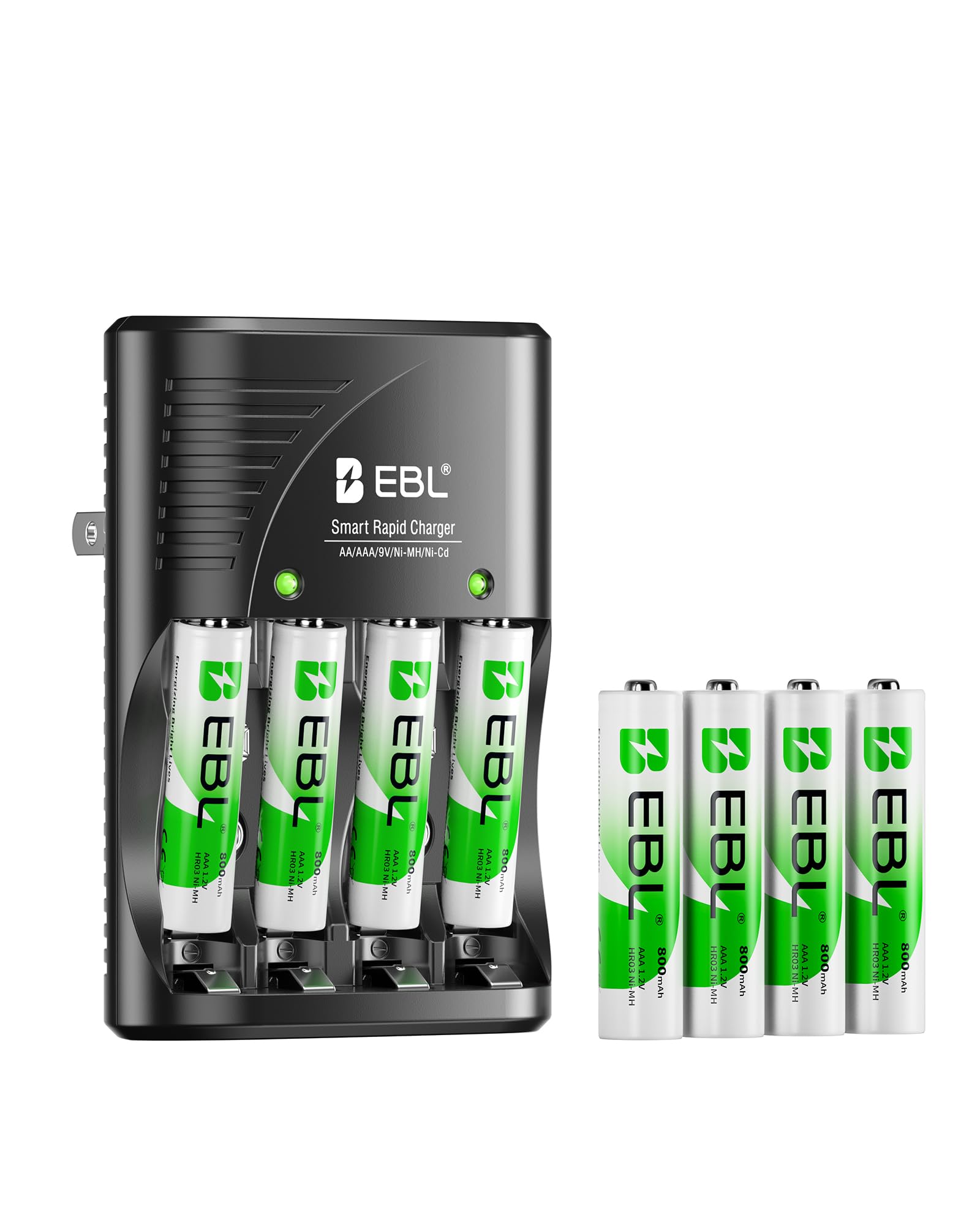 EBL 8-Pack AAA Rechargeable Batteries 800mAh with Smart Charger
