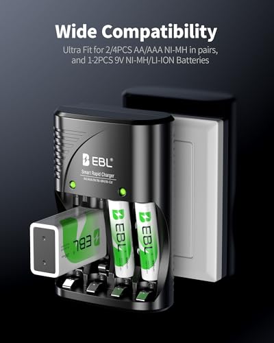 EBL 8-Pack AAA Rechargeable Batteries 800mAh with Smart Charger