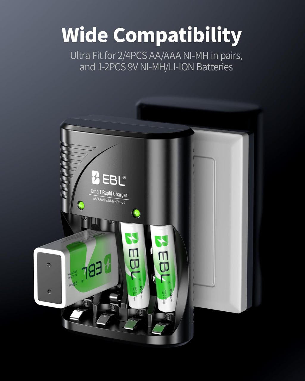 EBL 8-Pack AAA Rechargeable Batteries 800mAh with Smart Charger
