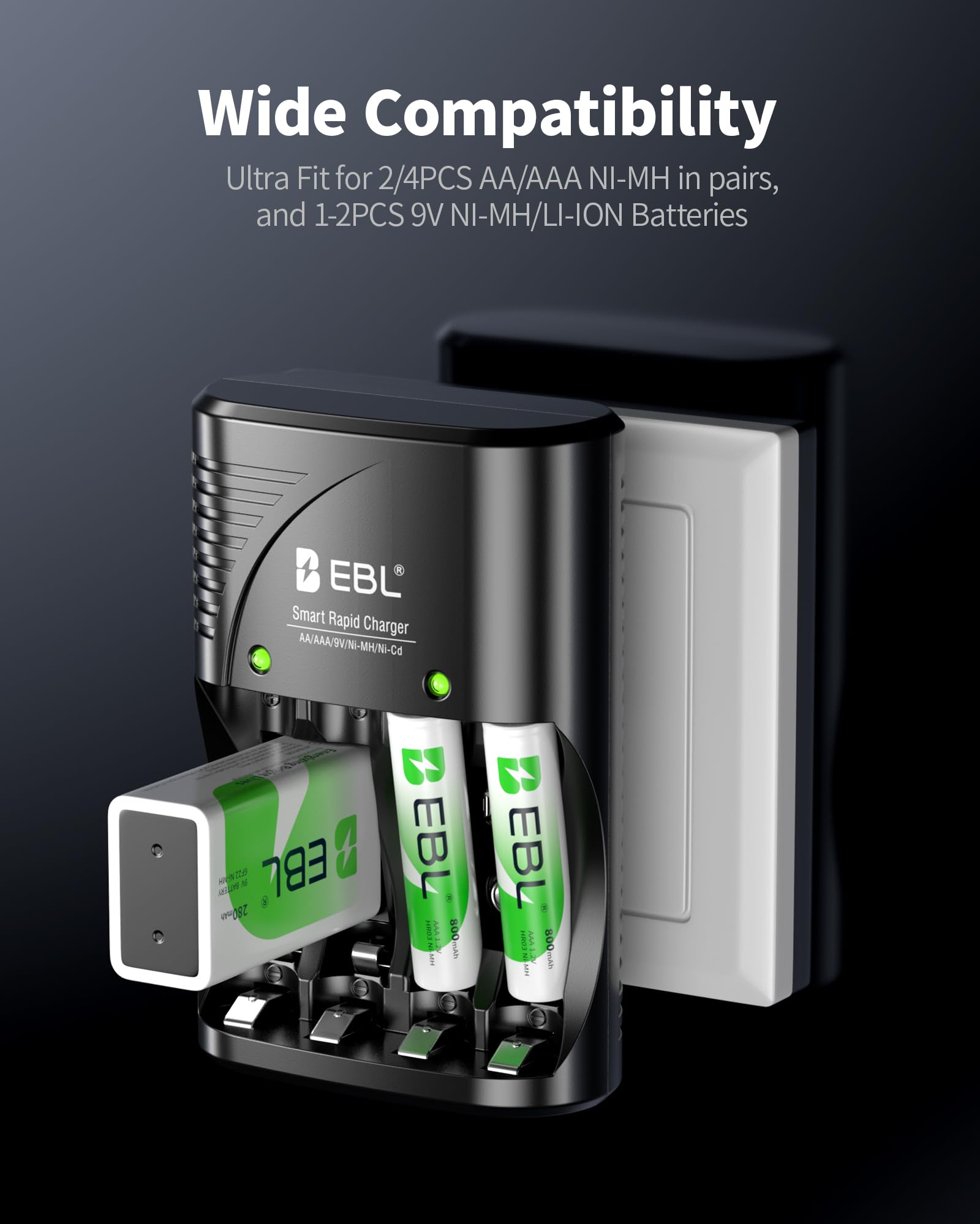 EBL 8-Pack AAA Rechargeable Batteries 800mAh with Smart Charger