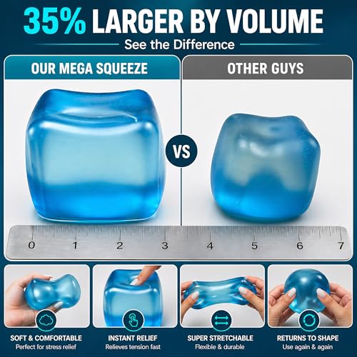 eBuzz Trend Mega Squeeze Stress Cube – 35% Larger, No Leak, ASTM Certified Fidget Toy