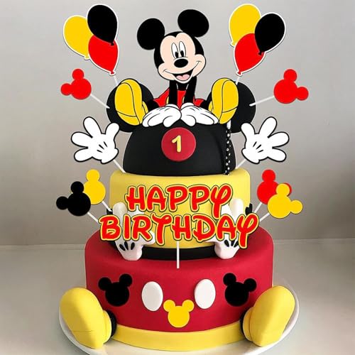 EBWHOLE 15-Pack Cute Mouse Cake Toppers for Birthday Party Decorations - Non-Edible Cardboard Cupcake Toppers