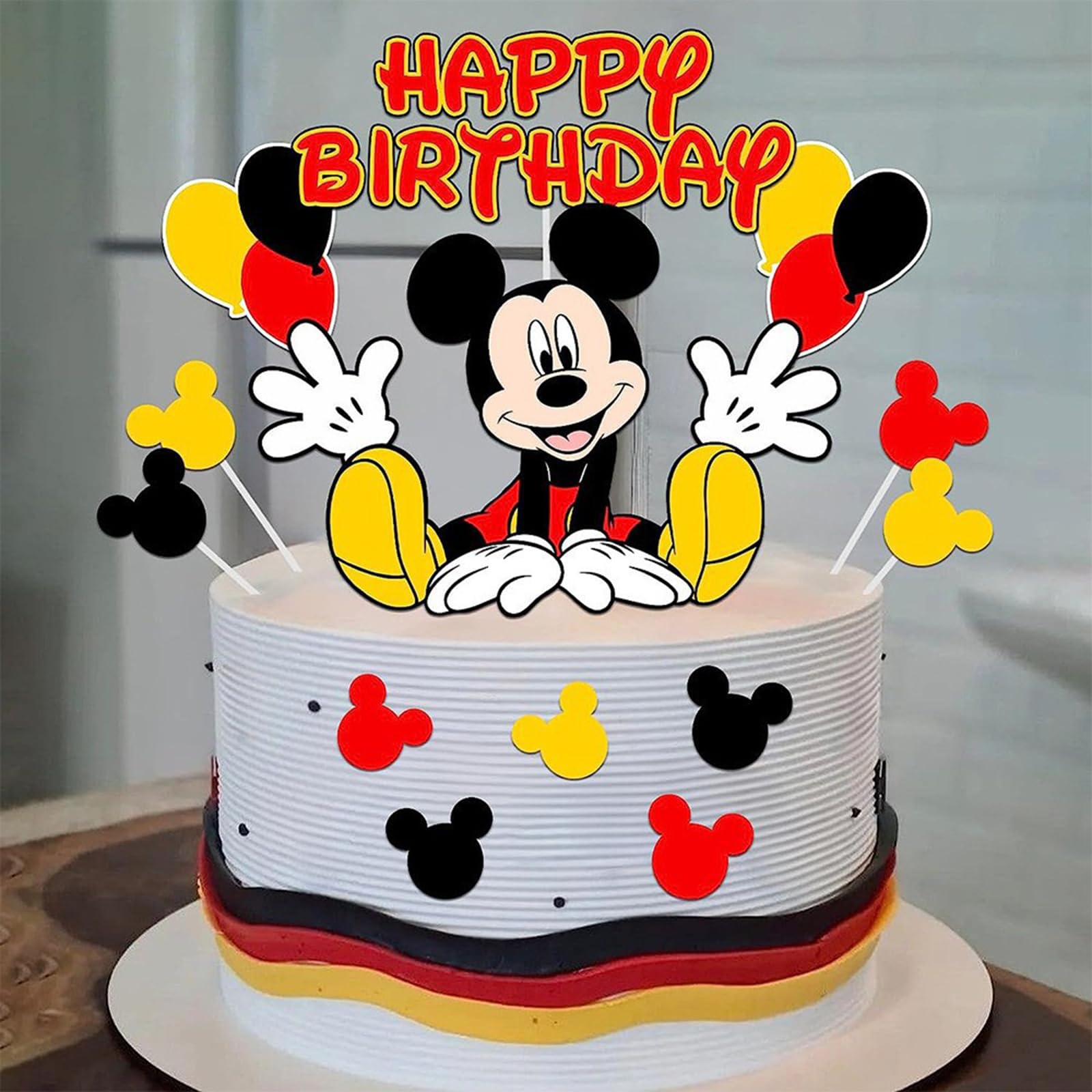 EBWHOLE 15-Pack Cute Mouse Cake Toppers for Birthday Party Decorations - Non-Edible Cardboard Cupcake Toppers