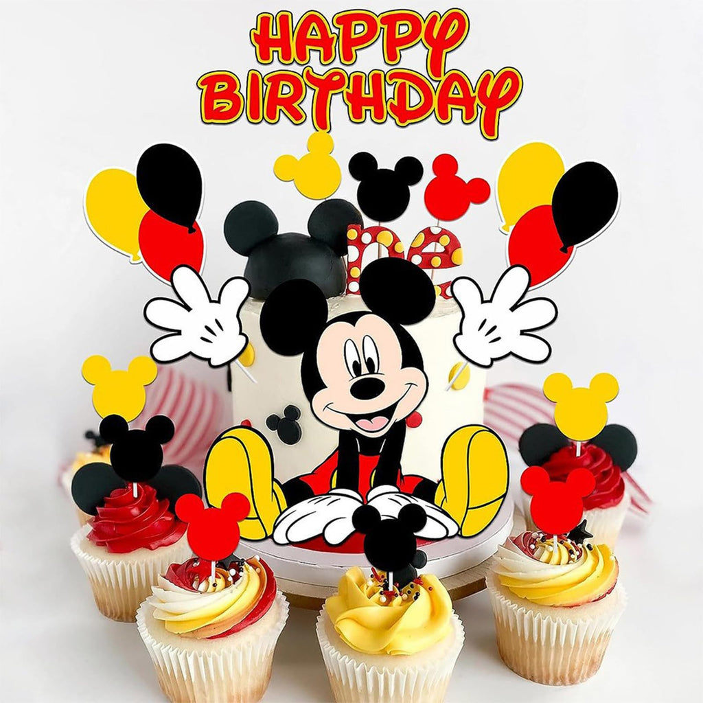 EBWHOLE 15-Pack Cute Mouse Cake Toppers for Birthday Party Decorations - Non-Edible Cardboard Cupcake Toppers