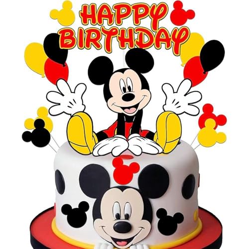 EBWHOLE 15-Pack Cute Mouse Cake Toppers for Birthday Party Decorations - Non-Edible Cardboard Cupcake Toppers