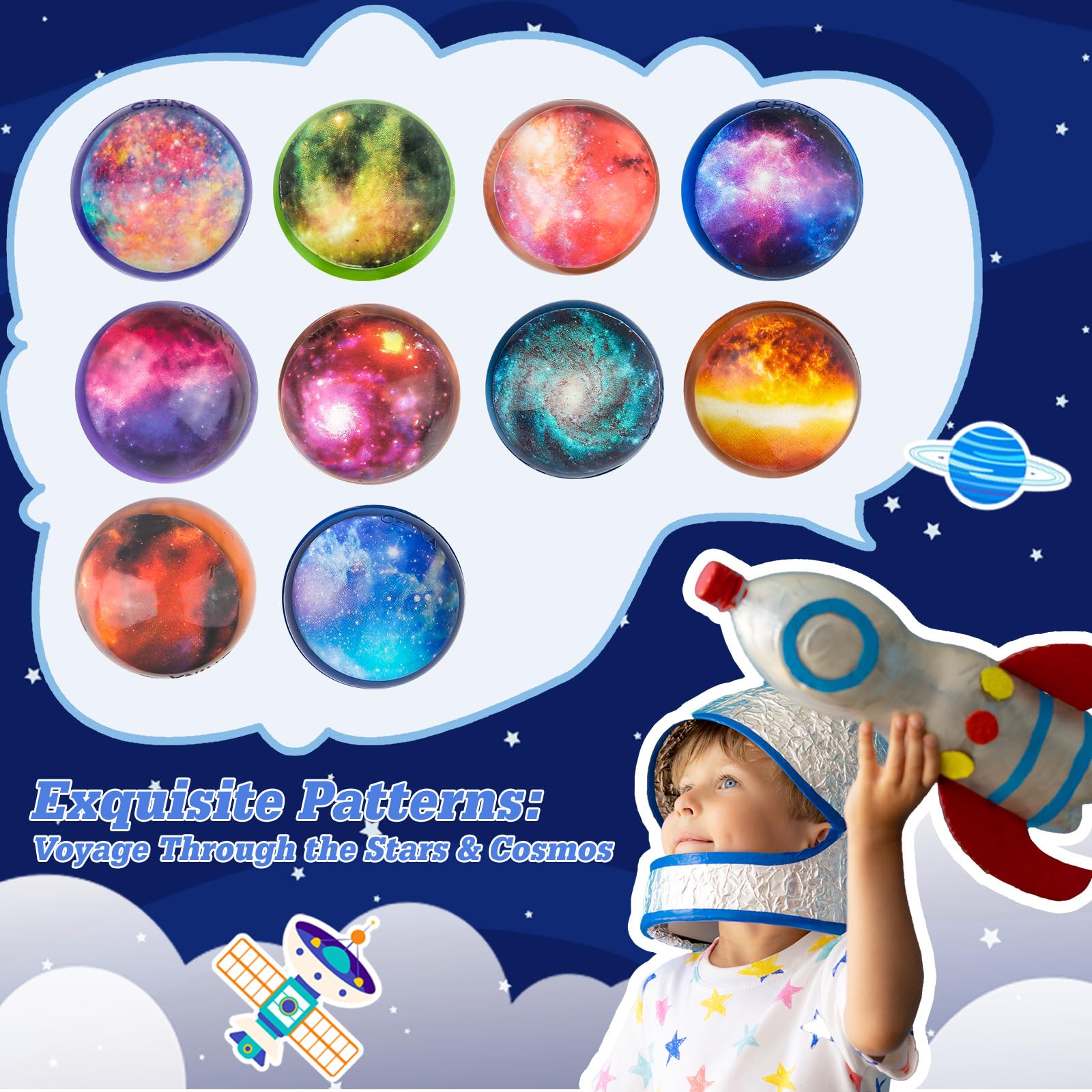 Ecoofor 30 Pack Galaxy Bouncy Balls – 32mm Space Themed Rubber Balls for Kids Party Favors, Goodie Bag Fillers & Carnival Prizes