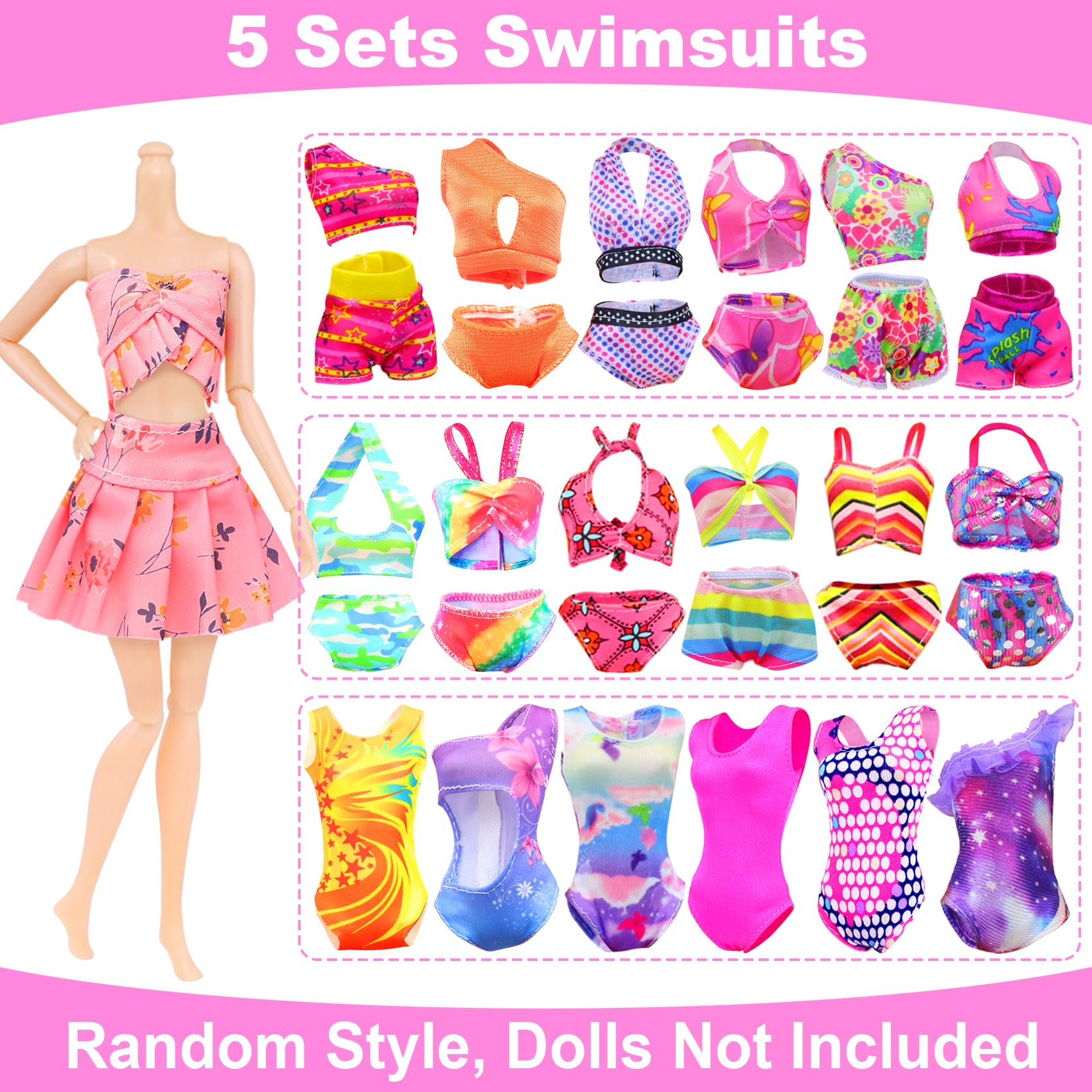 Ecore Fun 15-Piece Doll Bathing Suit Set for 11.5-Inch Dolls - Swimsuits, Shoes, Pool Floaties & Accessories