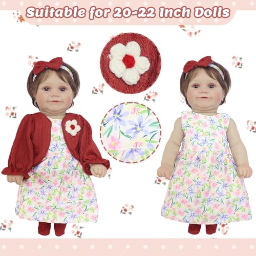 Ecore Fun 2 Set Baby Doll Clothes for 20-22 Inch Dolls - 7 Piece Outfit Set with Skirts, Socks, Headbands (Doll Not Included)