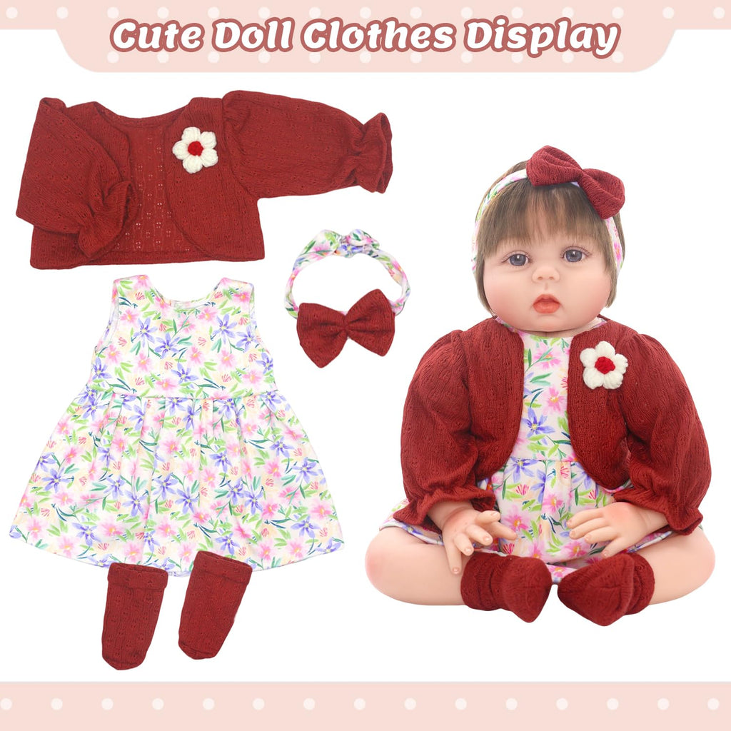 Ecore Fun 2 Set Baby Doll Clothes for 20-22 Inch Dolls - 7 Piece Outfit Set with Skirts, Socks, Headbands (Doll Not Included)