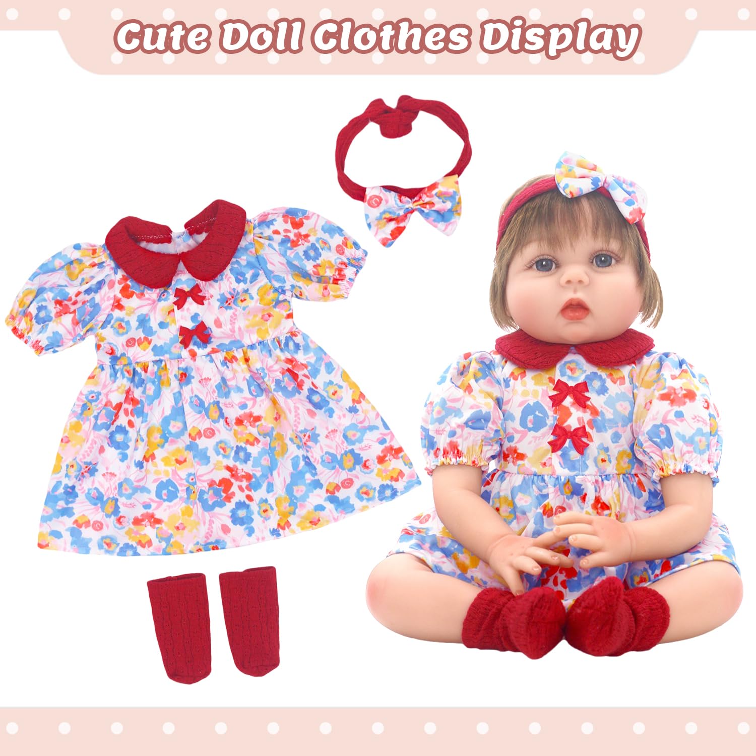Ecore Fun 2 Set Baby Doll Clothes for 20-22 Inch Dolls - 7 Piece Outfit Set with Skirts, Socks, Headbands (Doll Not Included)