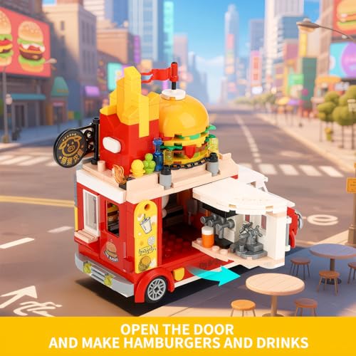 ecpoteny Piggy Burger Truck Building Set – 566-Piece Fast Food Truck Toy for Kids Ages 6+