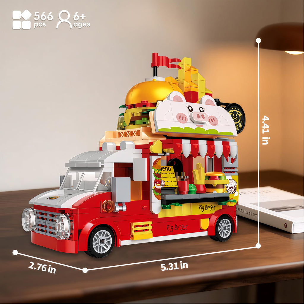 ecpoteny Piggy Burger Truck Building Set – 566-Piece Fast Food Truck Toy for Kids Ages 6+