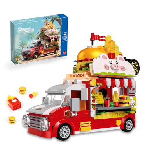 ecpoteny Piggy Burger Truck Building Set – 566-Piece Fast Food Truck Toy for Kids Ages 6+
