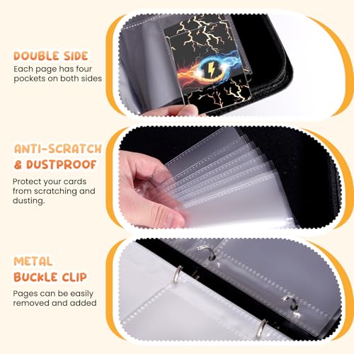 Edrape 4-Pocket Trading Card Binder – Holds 400 Cards, 50 Sleeves, Zipper Closure, Black