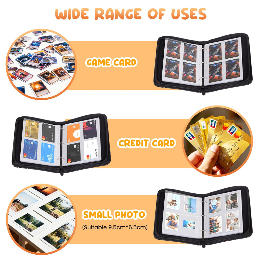 Edrape 4-Pocket Trading Card Binder – Holds 400 Cards, 50 Sleeves, Zipper Closure, Black