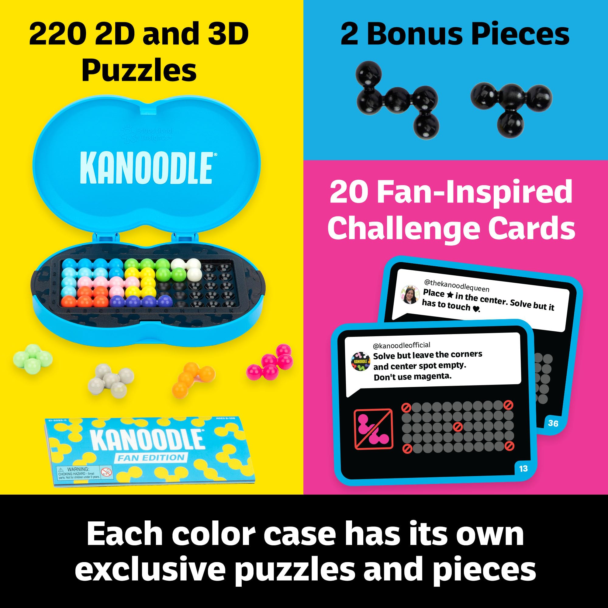 Educational Insights Kanoodle Fan Edition (Cyan) – 20th Anniversary 3D Logic Puzzle with 220 Challenges