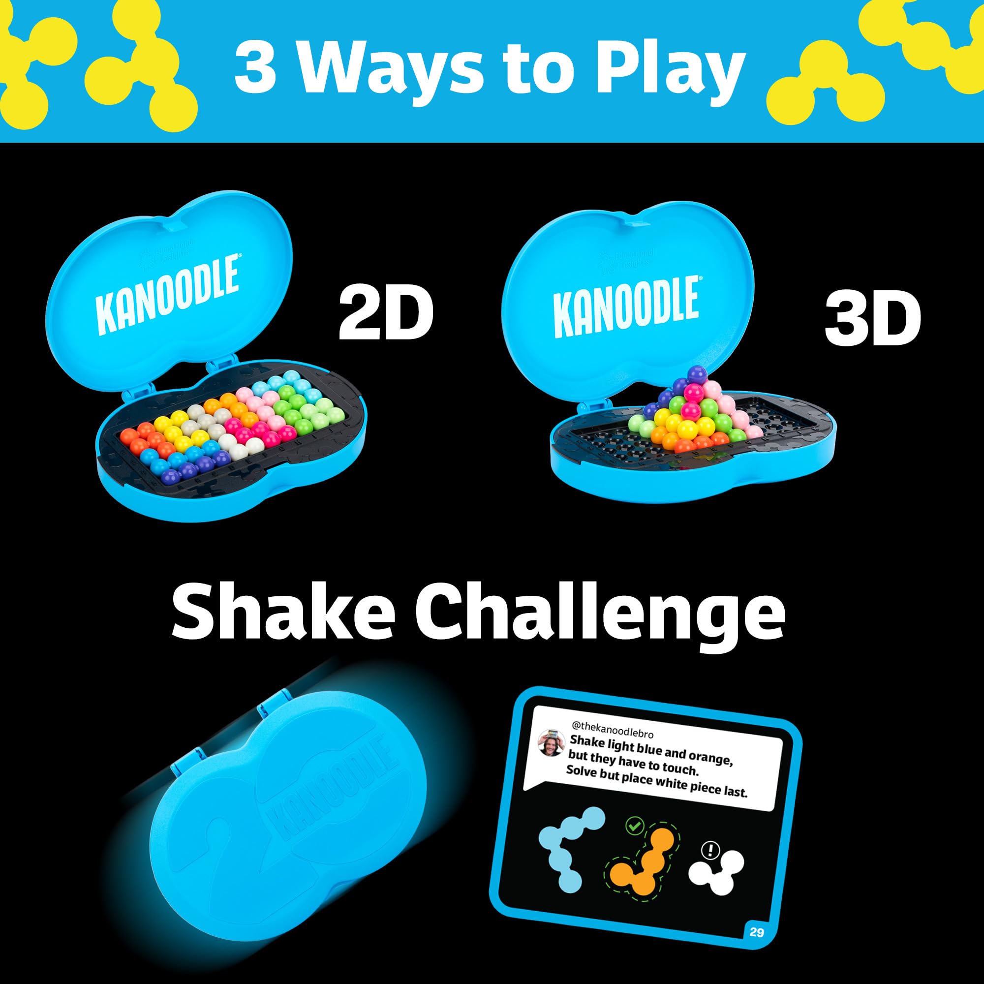Educational Insights Kanoodle Fan Edition (Cyan) – 20th Anniversary 3D Logic Puzzle with 220 Challenges