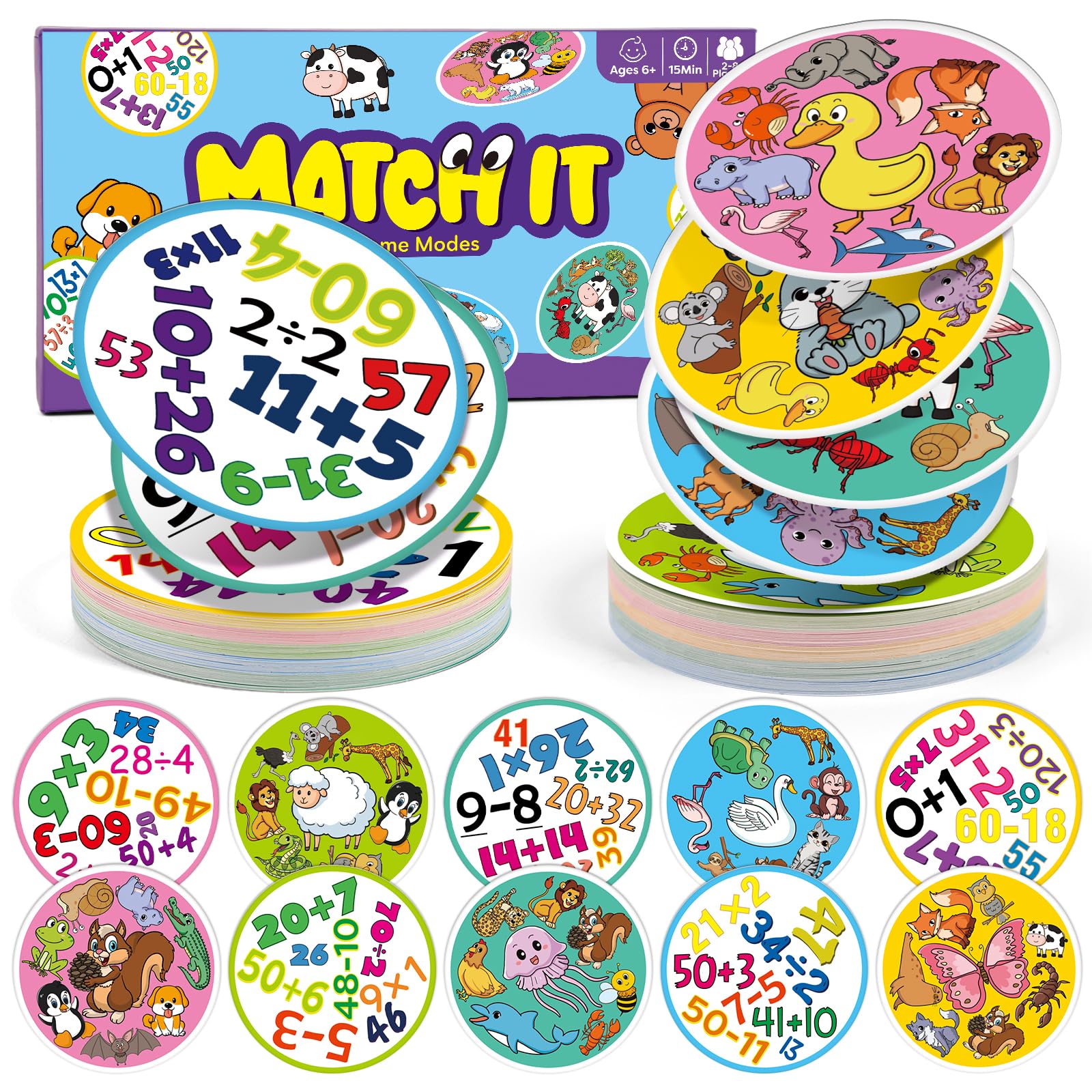 Edulok 57-Card Match Game – Double-Sided Memory & Math Learning for 2-8 Players