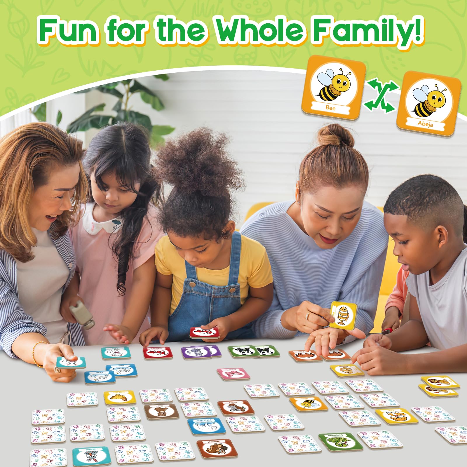 Edulok Bilingual Memory Card Game: Learn Spanish for Kids, 28 Pairs of Flashcards for Preschool Learning