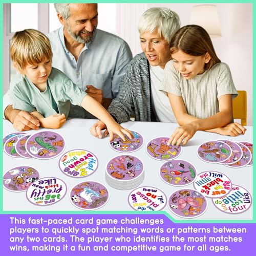 Edulok Memory Card Game - 57 Double-Sided Sight Word & Animal Match Cards for Kids, Preschool Classroom, Homeschool