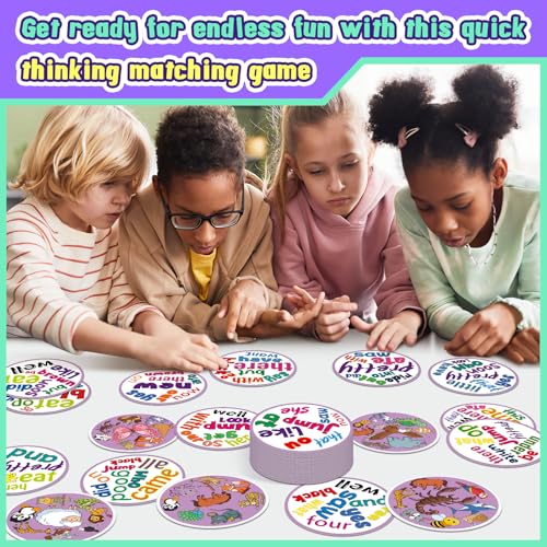 Edulok Memory Card Game - 57 Double-Sided Sight Word & Animal Match Cards for Kids, Preschool Classroom, Homeschool