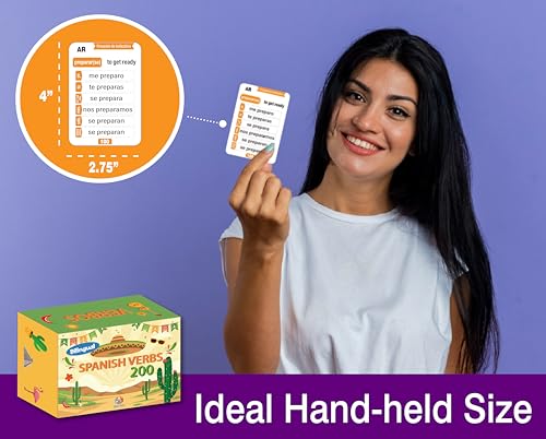 EDUMAETRIX Spanish English Bilingual Verb Conjugation Flash Cards – 200 Verbs, Presente Indicativo – Double-Sided 4x2.8 inches, 101 Cards